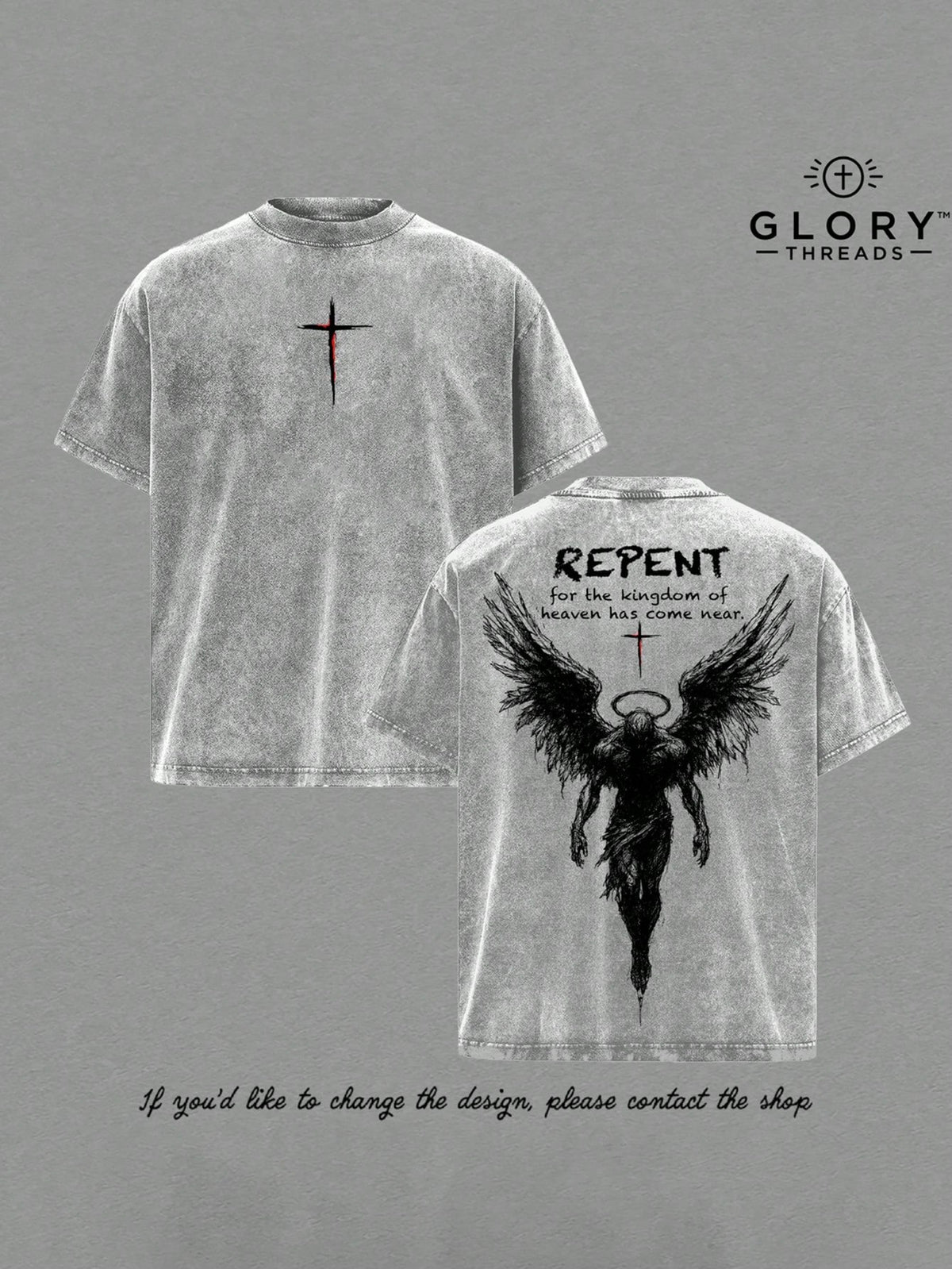Repent Vintage Washed Oversized ChristianT-Shirt, Angel Wings Faith Graphic Tee,"Kingdom Of Heaven Has Come Near"Gospel Streetwear Top, Heavy Cotton UnisexRetro Worship Shirt